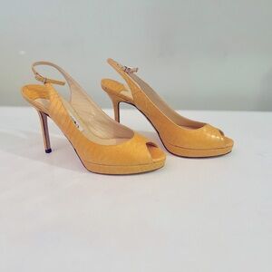 Jimmy Choo Yellow snakeskin sling back size 37